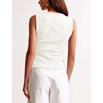 Cioatin Women Ribbed Button Down Tank Tops Sleeveless Crew Neck Slim Fit Open Front Crop Vest Going Out Y2K Clothes White