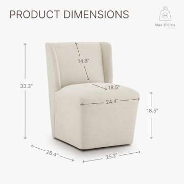 KISLOT Upholstered Dining Chair with Casters Wingback Modern Side Armless Deskchair with Rollers for Diningroom Bedroom Livingroom Reading Room