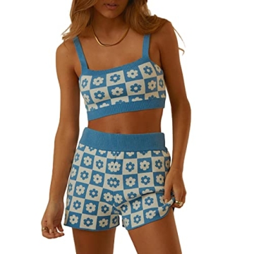 Stylish Floral Knitted 2-Piece Women's Summer Outfit