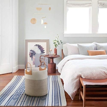 Large Decorative Woven Storage Basket with Leather Handles