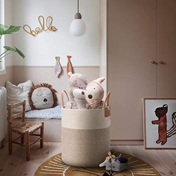 Large Decorative Woven Storage Basket with Leather Handles