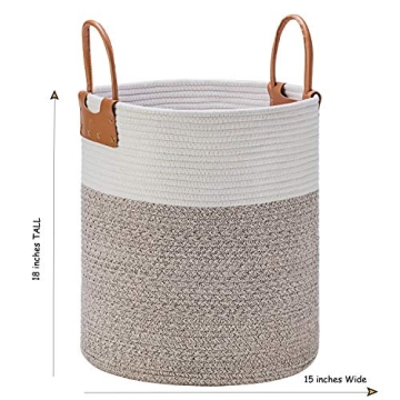 Large Decorative Woven Storage Basket with Leather Handles