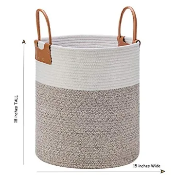Large Decorative Woven Storage Basket with Leather Handles