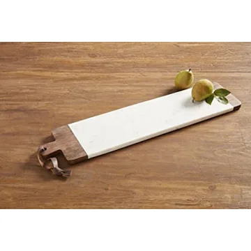 Mud Pie Long Wood & White Marble Board, 6" x 26"