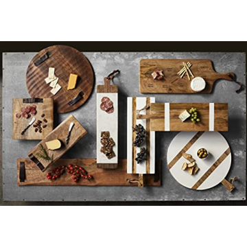 Mud Pie Long Wood & White Marble Board, 6" x 26"