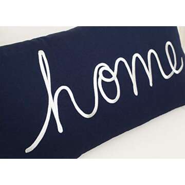 EURASIA DECOR Home Sentiment Embroidered Decorative Lumbar Pillowcase - Housewarming, Living Room, Couch, Bedroom - 14x24 Inches, Navy Blue