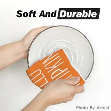 Artoid Mode Orange Polka Dot Stripes Hello Pumpkin Fall Kitchen Towels Dish Towels, 18x26 Inch Farmhouse Decoration Hand Towels Set of 2