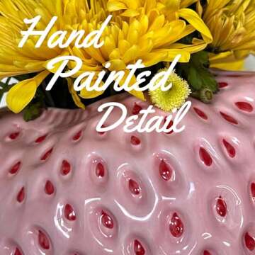 PeachiiPitt Pink Strawberry Vase- Unique Flower Vase for Aesthetic Decor, Strawberry Decorations for Kitchen Decor, Bookshelf Decor and Coffee Table Centerpiece, Cute Fruit Vase Room Decor