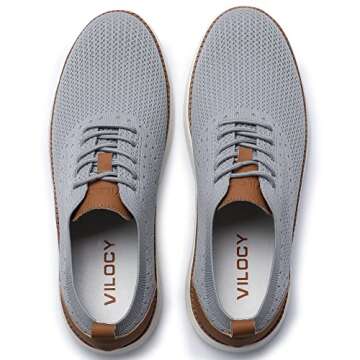 VILOCY Men's Casual Dress Sneakers Oxfords Business Shoes Lace Up Lightweight Comfortable Breathable Walking Knit Mesh Fashion Sneakers Tennis Light Grey,EU47