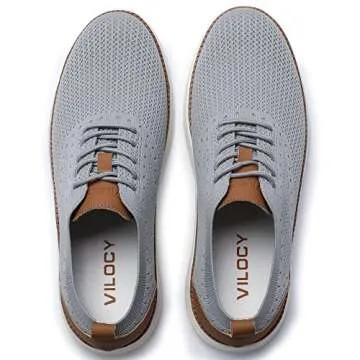 VILOCY Men's Casual Dress Sneakers Oxfords Business Shoes Lace Up Lightweight Comfortable Breathable Walking Knit Mesh Fashion Sneakers Tennis Light Grey,EU47