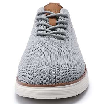 VILOCY Men's Casual Dress Sneakers Oxfords Business Shoes Lace Up Lightweight Comfortable Breathable Walking Knit Mesh Fashion Sneakers Tennis Light Grey,EU47