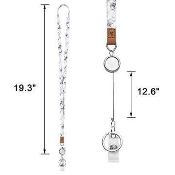 MNGARISTA Necklace Teacher Lanyard, Retractable ID Lanyard for Women, White Marble