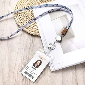 MNGARISTA Necklace Teacher Lanyard, Retractable ID Lanyard for Women, White Marble