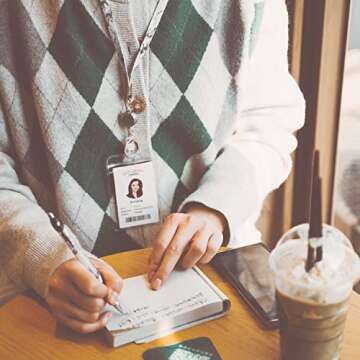 MNGARISTA Necklace Teacher Lanyard, Retractable ID Lanyard for Women, White Marble