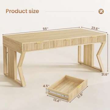 SEDETA 55" Executive Office Desk with 3 Drawers, Home Office Desk with Storage Drawers, Computer Wri...