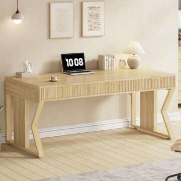 SEDETA 55" Executive Office Desk with 3 Drawers, Home Office Desk with Storage Drawers, Computer Writing Desk Study Table, Natural Oak