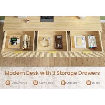 SEDETA 55" Executive Office Desk with 3 Drawers, Home Office Desk with Storage Drawers, Computer Writing Desk Study Table, Natural Oak