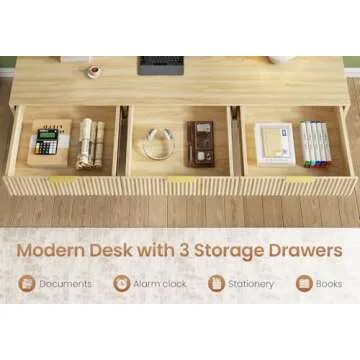 SEDETA 55" Executive Office Desk with 3 Drawers, Home Office Desk with Storage Drawers, Computer Writing Desk Study Table, Natural Oak