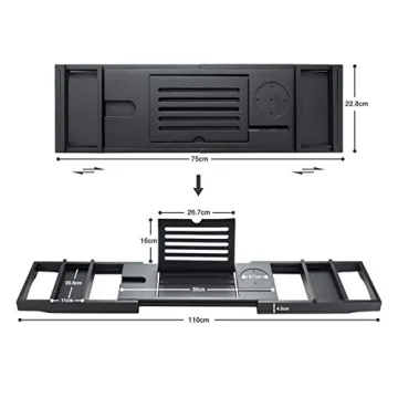HBlife Bamboo Bathtub Caddy with Wineglass Holder