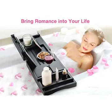 HBlife Bamboo Bathtub Caddy with Wineglass Holder