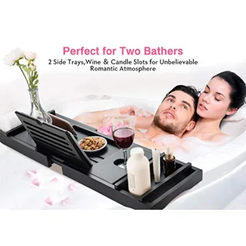 HBlife Bamboo Bathtub Caddy with Wineglass Holder