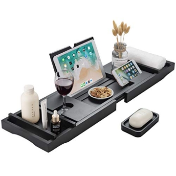 HBlife Bamboo Bathtub Caddy with Wineglass Holder