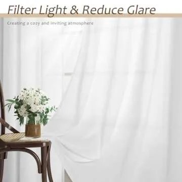 White Curtains 90 Inches Long Cotton Linen Rod Pocket Back Tab Semi Sheer White Drapes Privacy Light Filtering Lightweight Aesthetic Modern Elegant Boho Window Curtains 2 Panel Sets for Living Room