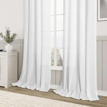White Curtains 90 Inches Long Cotton Linen Rod Pocket Back Tab Semi Sheer White Drapes Privacy Light Filtering Lightweight Aesthetic Modern Elegant Boho Window Curtains 2 Panel Sets for Living Room