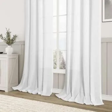 White Curtains 90 Inches Long Cotton Linen Rod Pocket Back Tab Semi Sheer White Drapes Privacy Light Filtering Lightweight Aesthetic Modern Elegant Boho Window Curtains 2 Panel Sets for Living Room