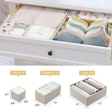MONINXS 12 Pack Clothes Drawer Organizers, Closet Dresser Drawer Organizers, Baby Clothes Organizer, for Underwear Bras Clothes Storage (Beige)