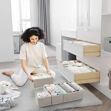 MONINXS 12 Pack Clothes Drawer Organizers, Closet Dresser Drawer Organizers, Baby Clothes Organizer, for Underwear Bras Clothes Storage (Beige)