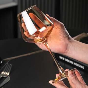 PTSTING Wine Glasses Amber Wine Glasses 15.5oz Red Wine Glasses Set of 4 Burgundy Wine Glasses for Wine Tasting, Wedding Gift, Anniversary, Christmas, Birthday