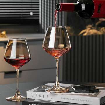 PTSTING Wine Glasses Amber Wine Glasses 15.5oz Red Wine Glasses Set of 4 Burgundy Wine Glasses for Wine Tasting, Wedding Gift, Anniversary, Christmas, Birthday