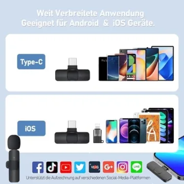 M-MAX Wireless Lavalier Microphone - Compatible with Type-C & iOS, Noise Reduction Mic for Smartphon...