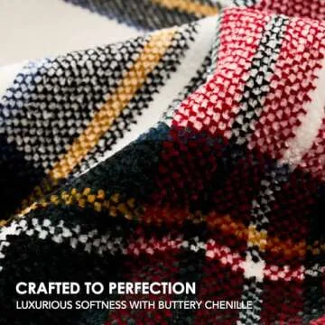 EVERGRACE Stewart Christmas Plaid Chenille Throw Blanket for Couch, Super Soft Cozy Tartan Checkered Throw Blanket with Tassels, Lightweight Plush Chenille Knit Throw for Christmas Decor, 50”x60”