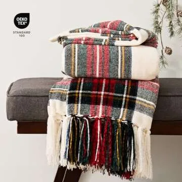 EVERGRACE Stewart Christmas Plaid Chenille Throw Blanket for Couch, Super Soft Cozy Tartan Checkered Throw Blanket with Tassels, Lightweight Plush Chenille Knit Throw for Christmas Decor, 50”x60”