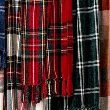 EVERGRACE Stewart Christmas Plaid Chenille Throw Blanket for Couch, Super Soft Cozy Tartan Checkered Throw Blanket with Tassels, Lightweight Plush Chenille Knit Throw for Christmas Decor, 50”x60”
