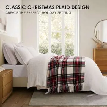 EVERGRACE Stewart Christmas Plaid Chenille Throw Blanket for Couch, Super Soft Cozy Tartan Checkered Throw Blanket with Tassels, Lightweight Plush Chenille Knit Throw for Christmas Decor, 50”x60”