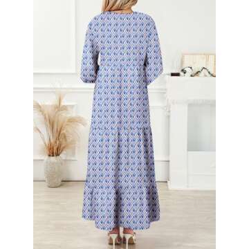 Dokotoo Womens Spring Dresses Lantern Long Sleeve Dress V Neck Maxi Dress Smocked Ruffle Boho Dress Casual Beach Dresses for Women Vacation Small Blue