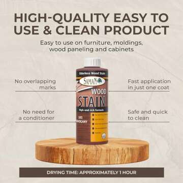 SamaN Interior Water Based Wood Stain - Natural Stain for Furniture, Moldings, Wood Paneling,Cabinets (Mahogany TEW-105-12, 12 oz)