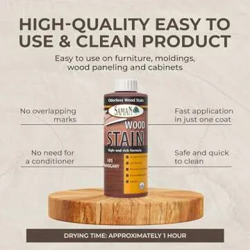 SamaN Interior Water Based Wood Stain - Natural Stain for Furniture, Moldings, Wood Paneling,Cabinets (Mahogany TEW-105-12, 12 oz)