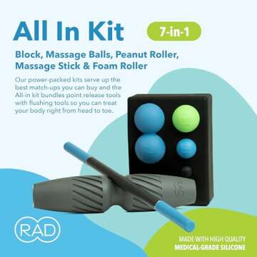 RAD All in 7-in-1 Foam Roller Set - Myofascial Release Kit - Includes Massage Roller Stick, Foam Roller, Yoga Block, Peanut Roller Ball Massager, Massage Balls - Massage Tools for Mobility & Recovery