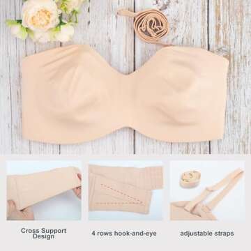 sheroine Strapless Push up Plus Size Seamless Bra Underwire Convertible Smoothing Unpadded Support Large Breasts Bras(Nude,38DD)