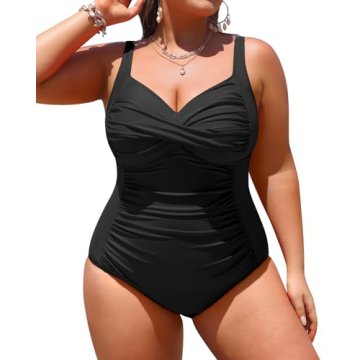 Yonique Women Plus Size One Piece Swimsuits with Tummy Control and Twist Front Design in Black
