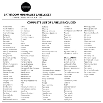 Dekluttr 173 Minimalist Waterproof Bathroom Labels for Organizing