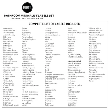 Dekluttr 173 Minimalist Waterproof Bathroom Labels for Organizing