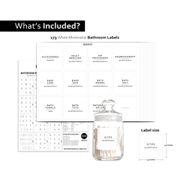 Dekluttr 173 Minimalist Waterproof Bathroom Labels for Organizing