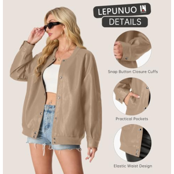 Lepunuo Women's Faux Leather Bomber Jacket for Fall Fashion