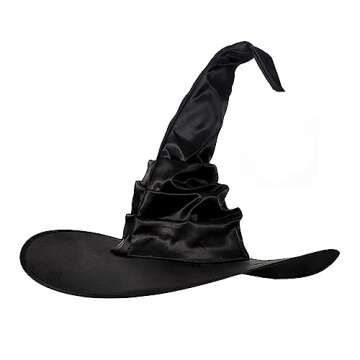 LKQBBSZ Halloween Black Large Ruched Witch Hat for Women Men Wizard Hat Pointed Cap Cosplay Costume ...
