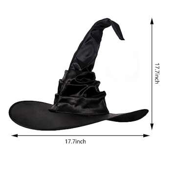 LKQBBSZ Halloween Black Large Ruched Witch Hat for Women Men Wizard Hat Pointed Cap Cosplay Costume Accessories